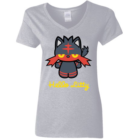 T-Shirts Sport Grey / S Hello Litty Women's V-Neck T-Shirt