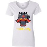 T-Shirts White / S Hello Litty Women's V-Neck T-Shirt