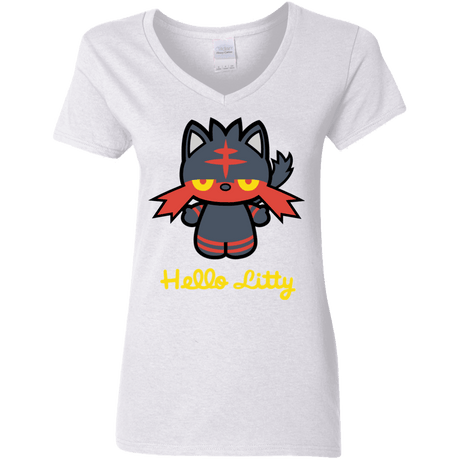 T-Shirts White / S Hello Litty Women's V-Neck T-Shirt