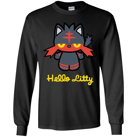 T-Shirts Black / YS Hello Litty Youth Long Sleeve T-Shirt