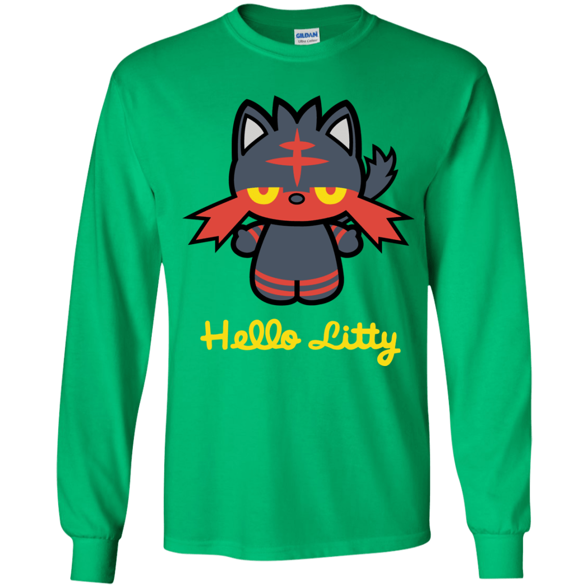 T-Shirts Irish Green / YS Hello Litty Youth Long Sleeve T-Shirt