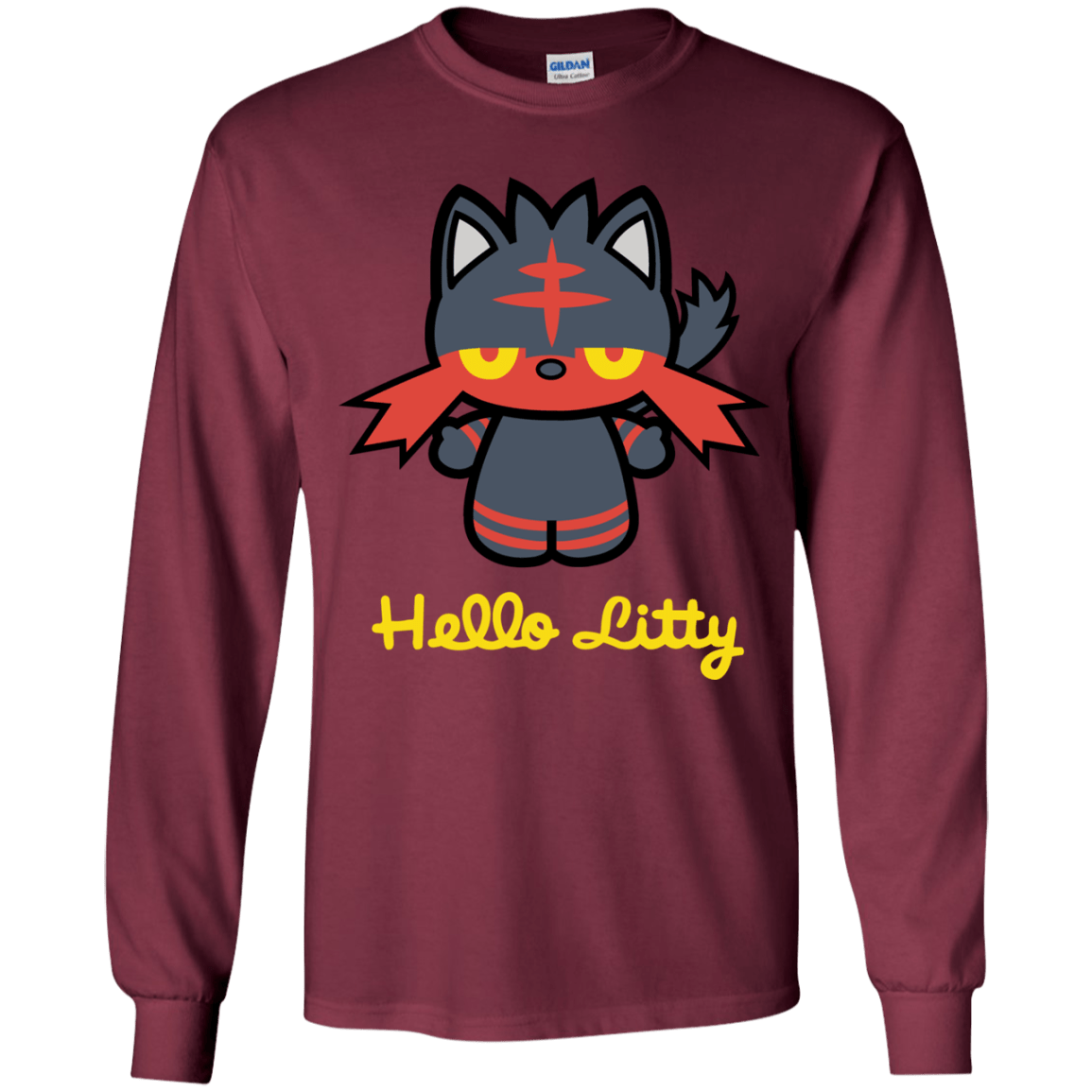 T-Shirts Maroon / YS Hello Litty Youth Long Sleeve T-Shirt