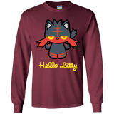 T-Shirts Maroon / YS Hello Litty Youth Long Sleeve T-Shirt
