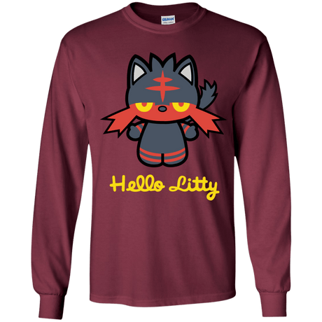 T-Shirts Maroon / YS Hello Litty Youth Long Sleeve T-Shirt