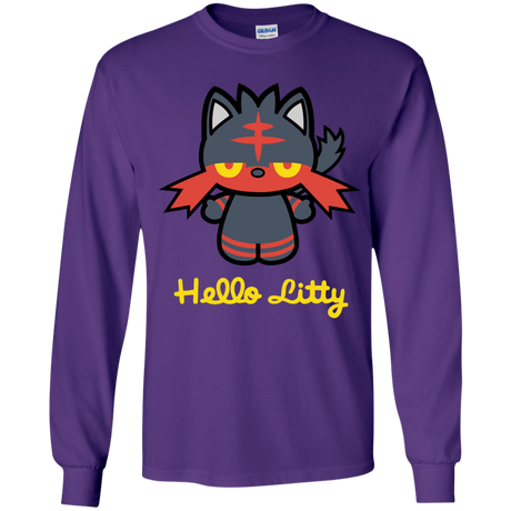 T-Shirts Purple / YS Hello Litty Youth Long Sleeve T-Shirt