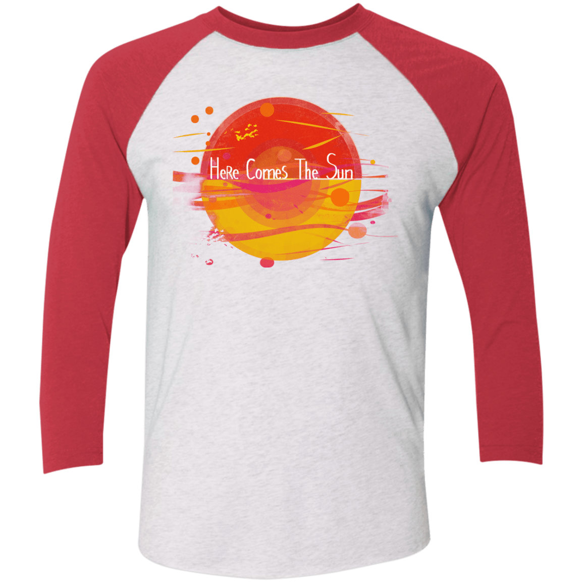 T-Shirts Heather White/Vintage Red / X-Small Here Comes The Sun (1) Men's Triblend 3/4 Sleeve