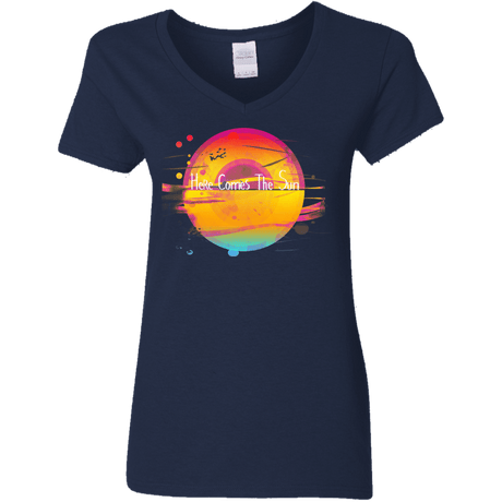 T-Shirts Navy / S Here Comes The Sun (2) Women's V-Neck T-Shirt