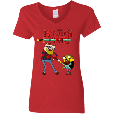 T-Shirts Red / S Hipsters Time Women's V-Neck T-Shirt