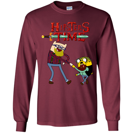 T-Shirts Maroon / YS Hipsters Time Youth Long Sleeve T-Shirt