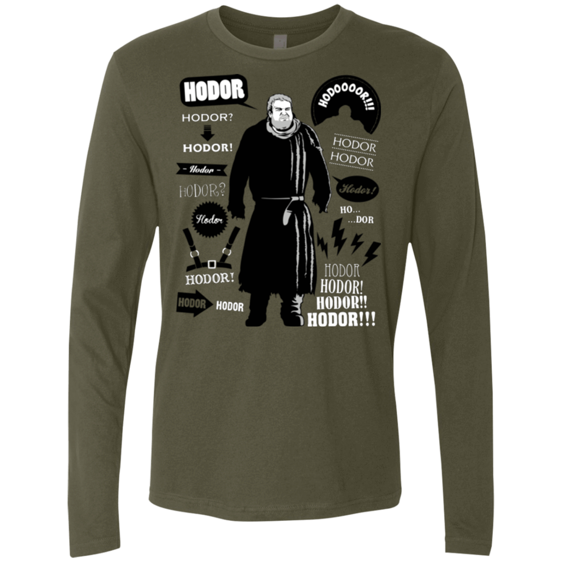 T-Shirts Military Green / Small Hodor Famous Quotes Men's Premium Long Sleeve