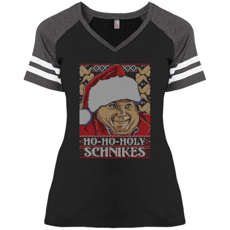 T-Shirts Black/Heathered Charcoal / X-Small HOLY SCHNIKES Ladies' Game V-Neck T-Shirt