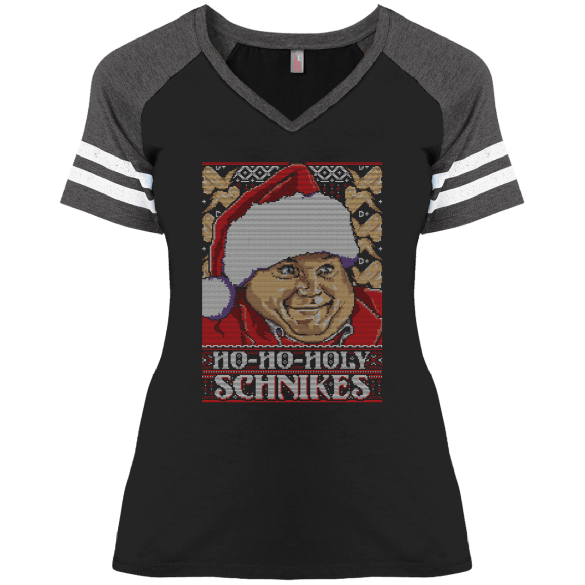 T-Shirts Black/Heathered Charcoal / X-Small HOLY SCHNIKES Ladies' Game V-Neck T-Shirt