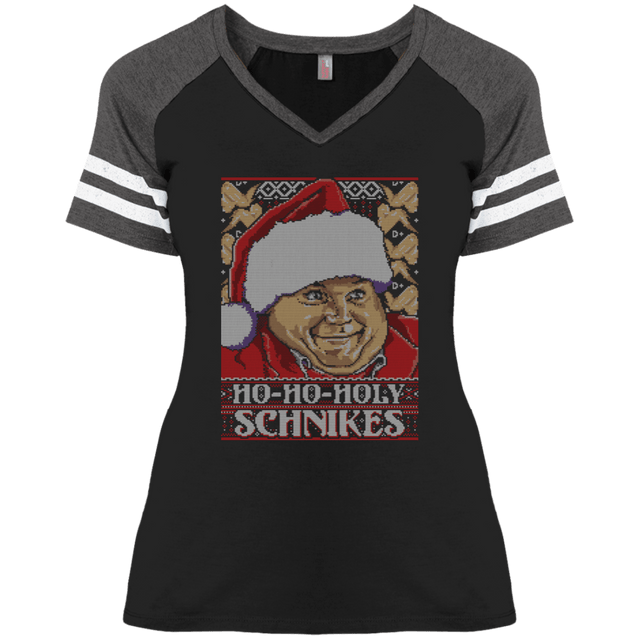 T-Shirts Black/Heathered Charcoal / X-Small HOLY SCHNIKES Ladies' Game V-Neck T-Shirt