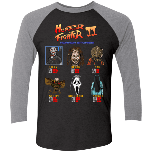 T-Shirts Vintage Black/Premium Heather / X-Small Horror Fighter 2 Men's Triblend 3/4 Sleeve