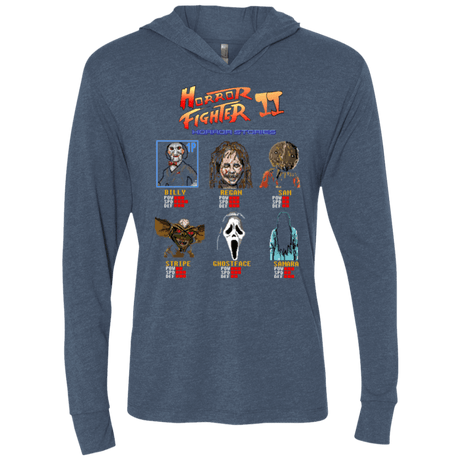 T-Shirts Indigo / X-Small Horror Fighter 2 Triblend Long Sleeve Hoodie Tee