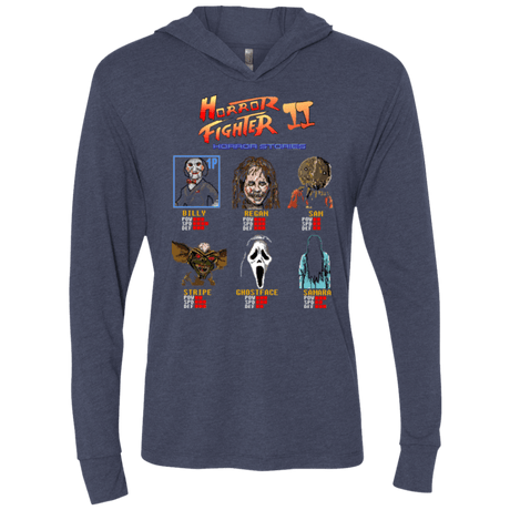 T-Shirts Vintage Navy / X-Small Horror Fighter 2 Triblend Long Sleeve Hoodie Tee