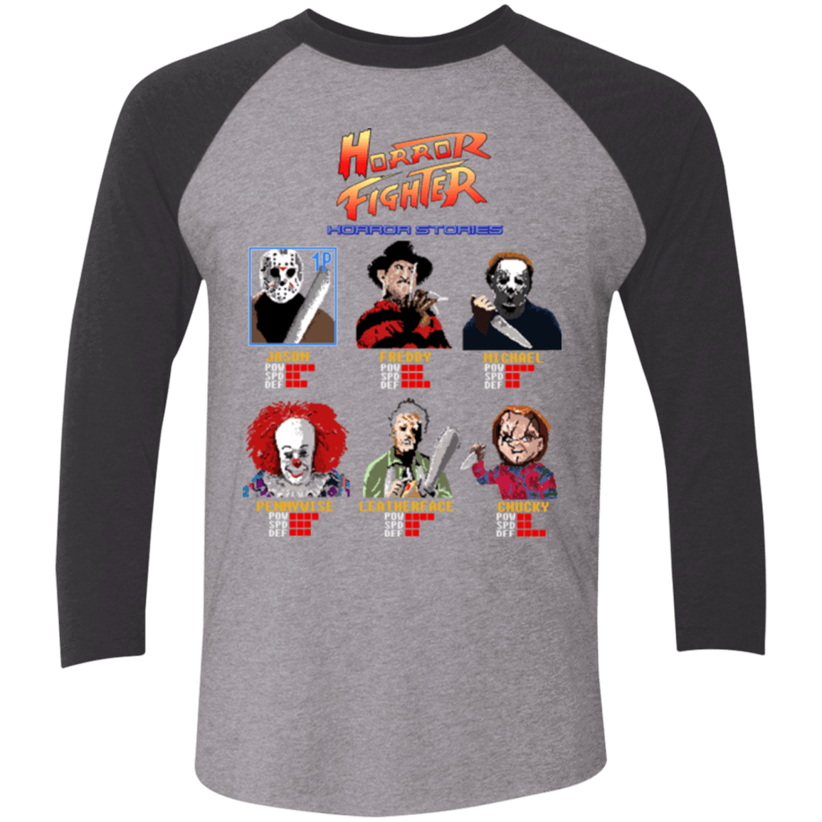 T-Shirts Premium Heather/ Vintage Black / X-Small Horror Fighter Men's Triblend 3/4 Sleeve