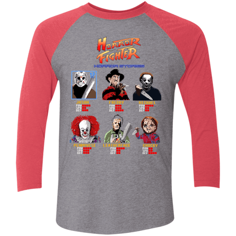T-Shirts Premium Heather/ Vintage Red / X-Small Horror Fighter Men's Triblend 3/4 Sleeve
