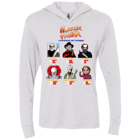 T-Shirts Heather White / X-Small Horror Fighter Triblend Long Sleeve Hoodie Tee