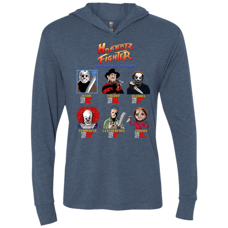 T-Shirts Indigo / X-Small Horror Fighter Triblend Long Sleeve Hoodie Tee