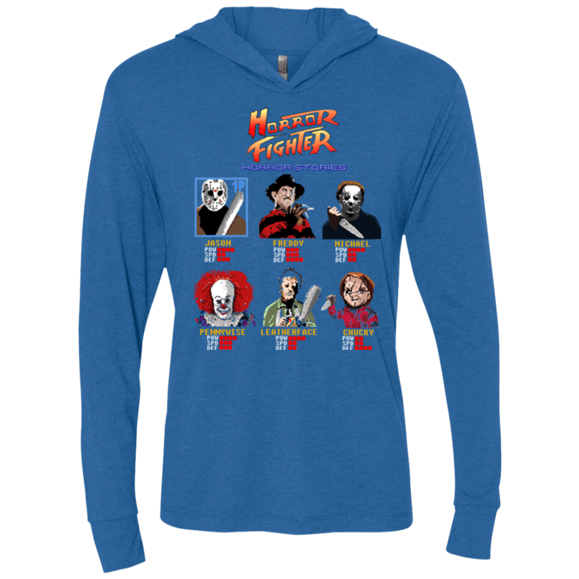 T-Shirts Vintage Royal / X-Small Horror Fighter Triblend Long Sleeve Hoodie Tee