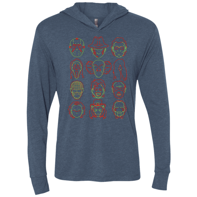 T-Shirts Indigo / X-Small HORROR HEADS Triblend Long Sleeve Hoodie Tee