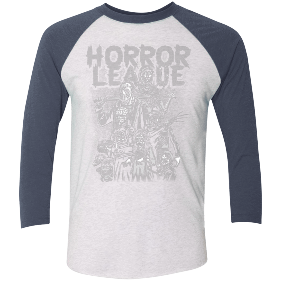 T-Shirts Heather White/Indigo / X-Small Horror League Men's Triblend 3/4 Sleeve