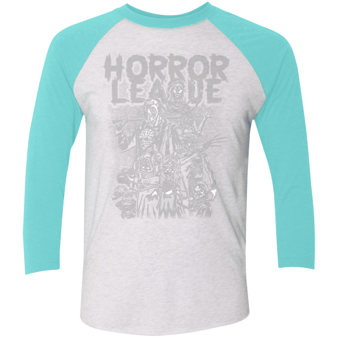 T-Shirts Heather White/Tahiti Blue / X-Small Horror League Men's Triblend 3/4 Sleeve