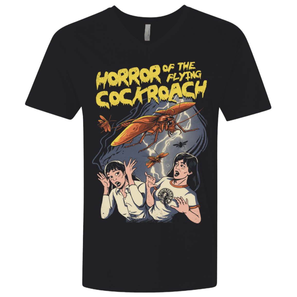T-Shirts Black / X-Small Horror of the Flying Cockroach Men's Premium V-Neck