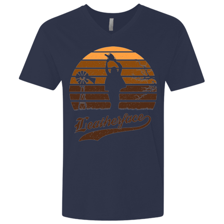 T-Shirts Midnight Navy / X-Small Horror Sun Set Leatherface Men's Premium V-Neck