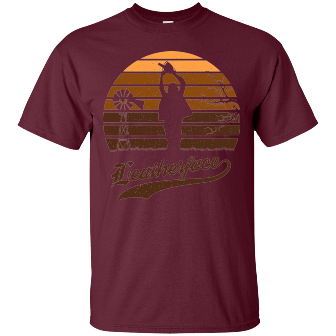 T-Shirts Maroon / Small Horror Sun Set Leatherface T-Shirt