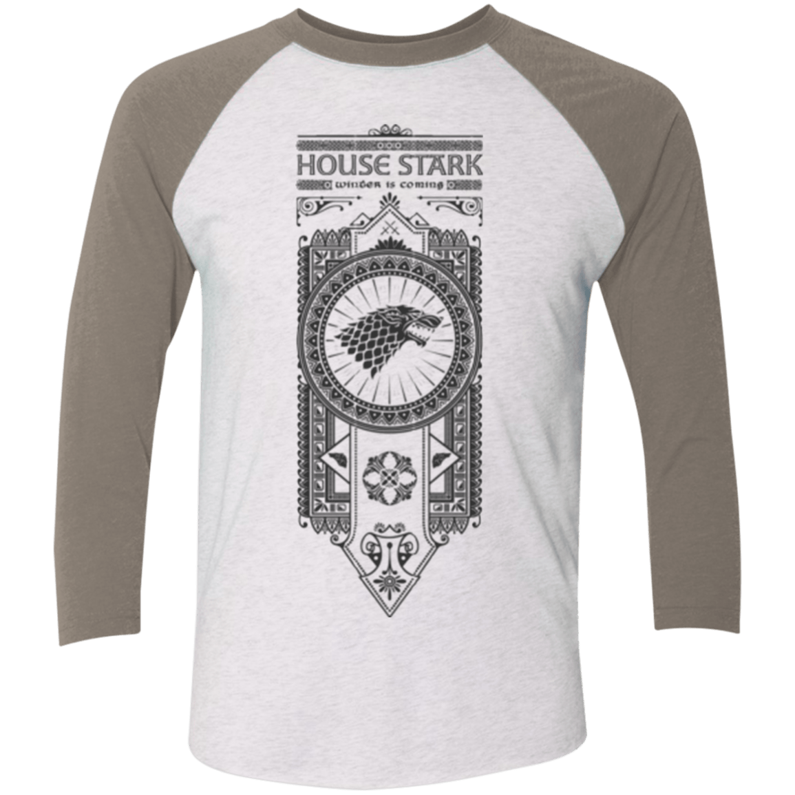 T-Shirts Heather White/Vintage Grey / X-Small House Stark Black Men's Triblend 3/4 Sleeve