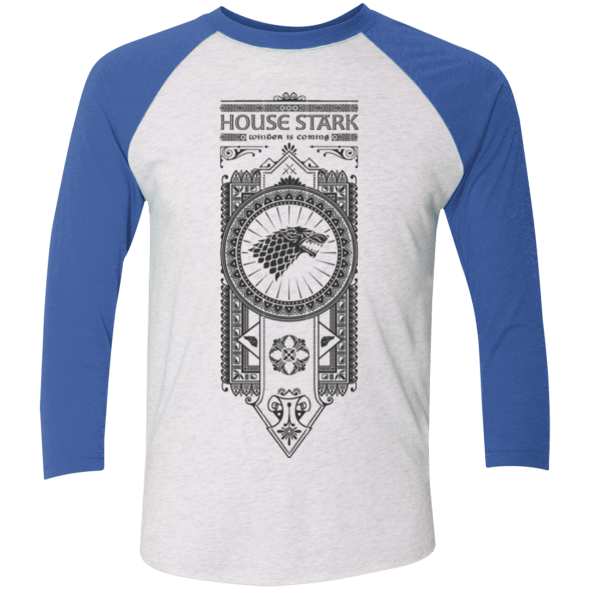 T-Shirts Heather White/Vintage Royal / X-Small House Stark Black Men's Triblend 3/4 Sleeve