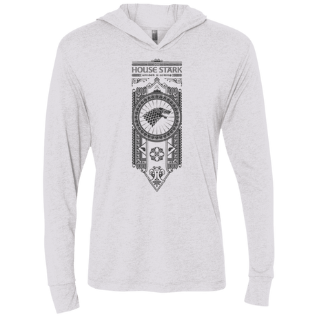 T-Shirts Heather White / X-Small House Stark Black Triblend Long Sleeve Hoodie Tee