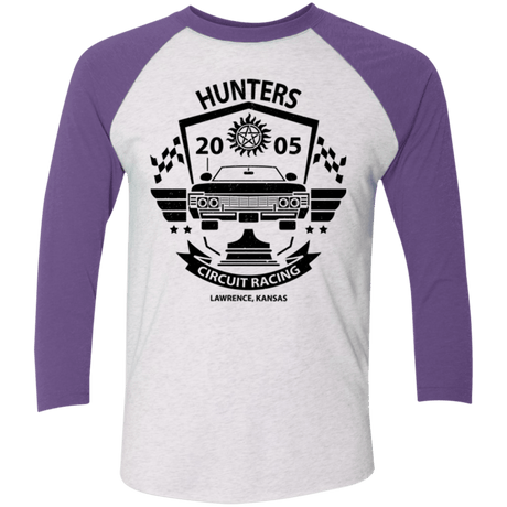 T-Shirts Heather White/Purple Rush / X-Small Hunters Circuit Men's Triblend 3/4 Sleeve