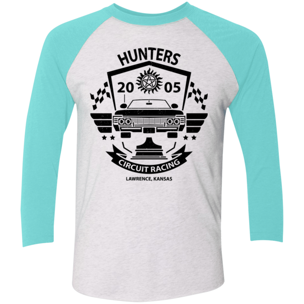T-Shirts Heather White/Tahiti Blue / X-Small Hunters Circuit Men's Triblend 3/4 Sleeve