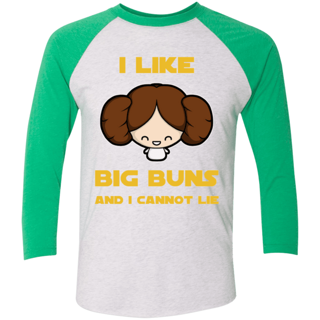 T-Shirts Heather White/Envy / X-Small I Like Big Buns Triblend 3/4 Sleeve