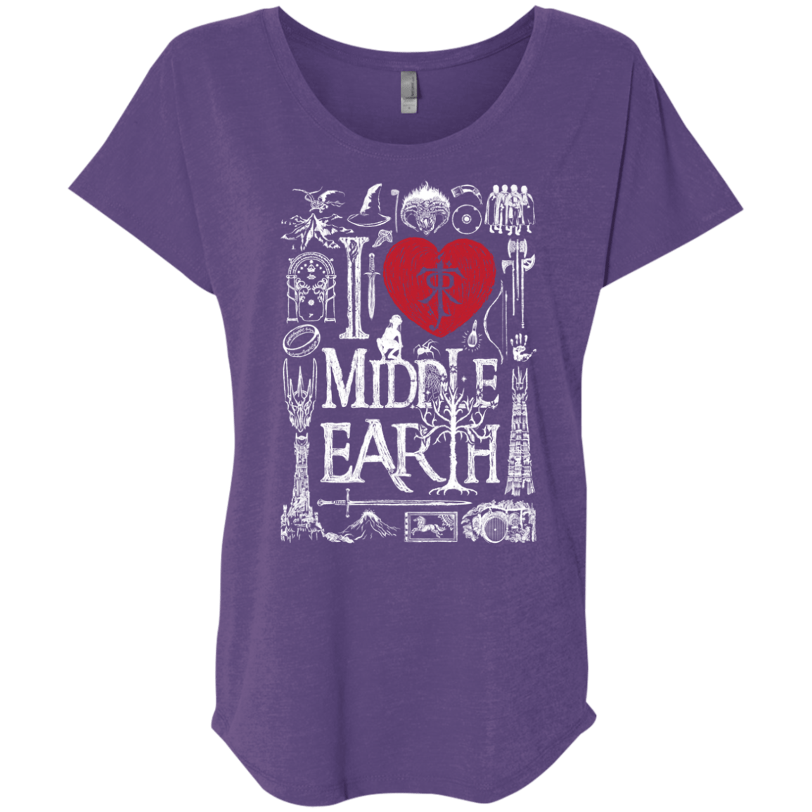 T-Shirts Purple Rush / X-Small I Love Middle Earth Triblend Dolman Sleeve