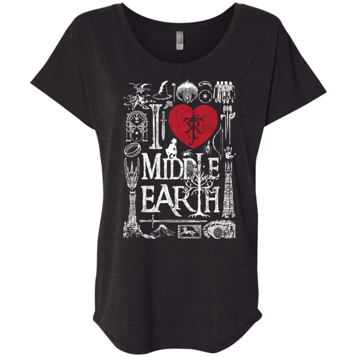 T-Shirts Vintage Black / X-Small I Love Middle Earth Triblend Dolman Sleeve