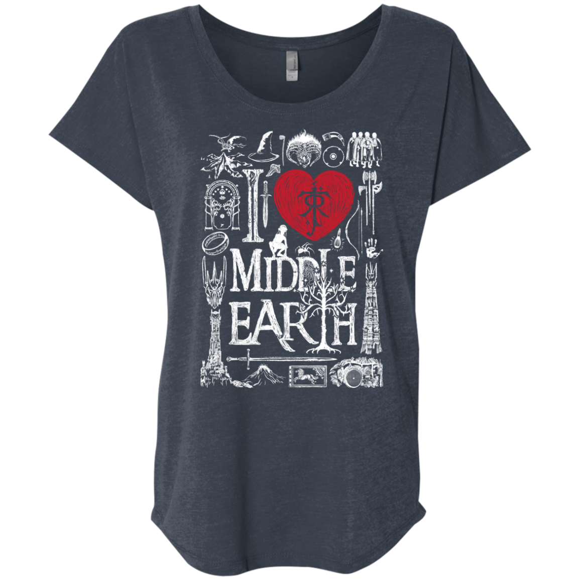 T-Shirts Vintage Navy / X-Small I Love Middle Earth Triblend Dolman Sleeve
