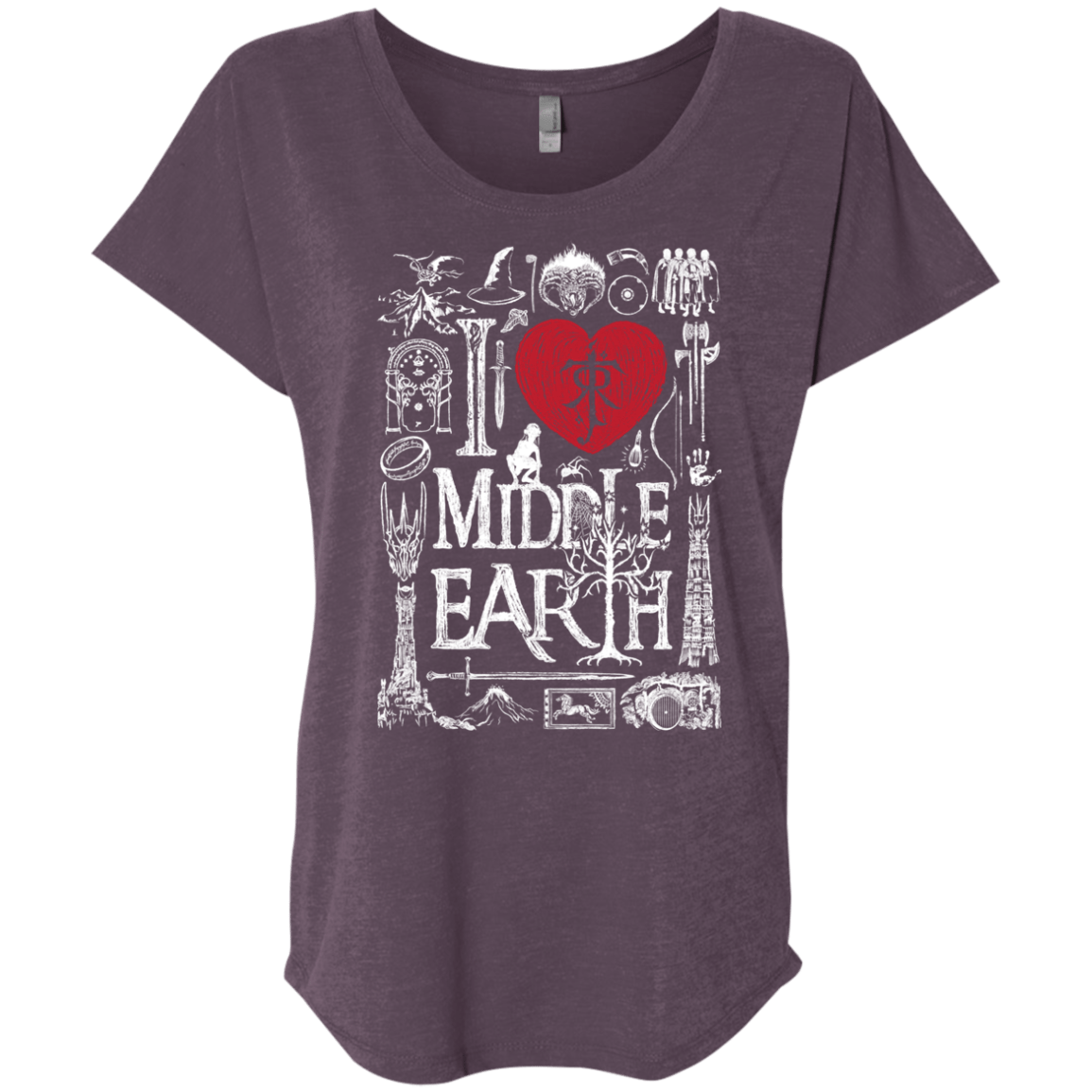 T-Shirts Vintage Purple / X-Small I Love Middle Earth Triblend Dolman Sleeve
