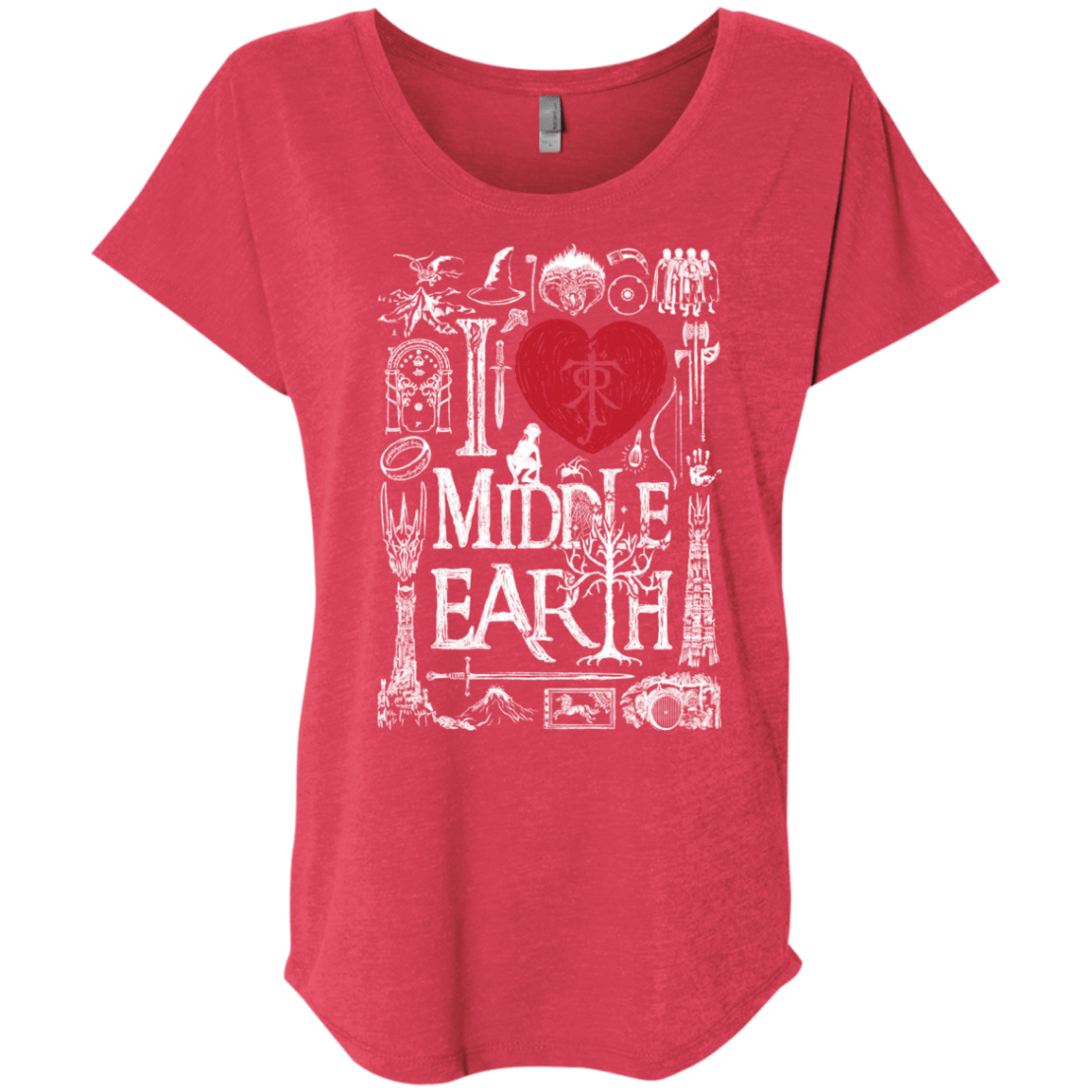 T-Shirts Vintage Red / X-Small I Love Middle Earth Triblend Dolman Sleeve