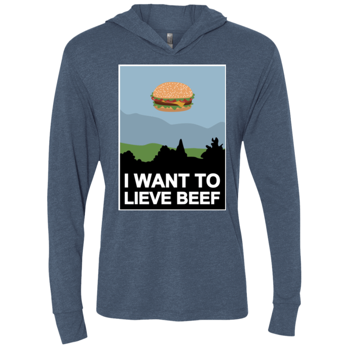T-Shirts Indigo / X-Small I want to lieve beef Triblend Long Sleeve Hoodie Tee