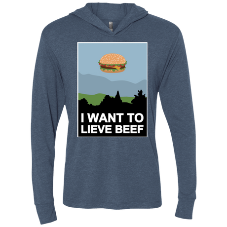 T-Shirts Indigo / X-Small I want to lieve beef Triblend Long Sleeve Hoodie Tee
