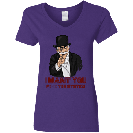 T-Shirts Purple / S i want you f3ck the system Women's V-Neck T-Shirt