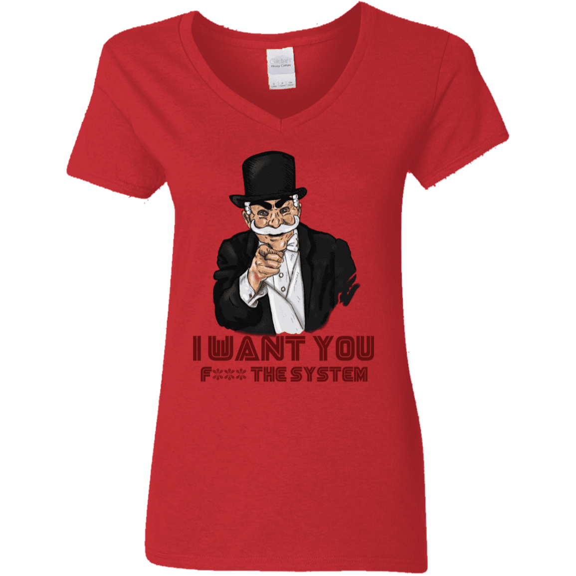 T-Shirts Red / S i want you f3ck the system Women's V-Neck T-Shirt