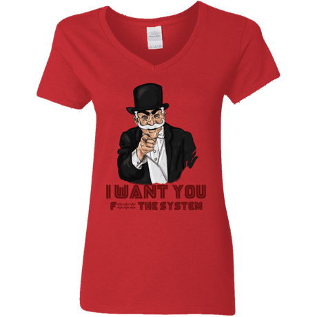 T-Shirts Red / S i want you f3ck the system Women's V-Neck T-Shirt