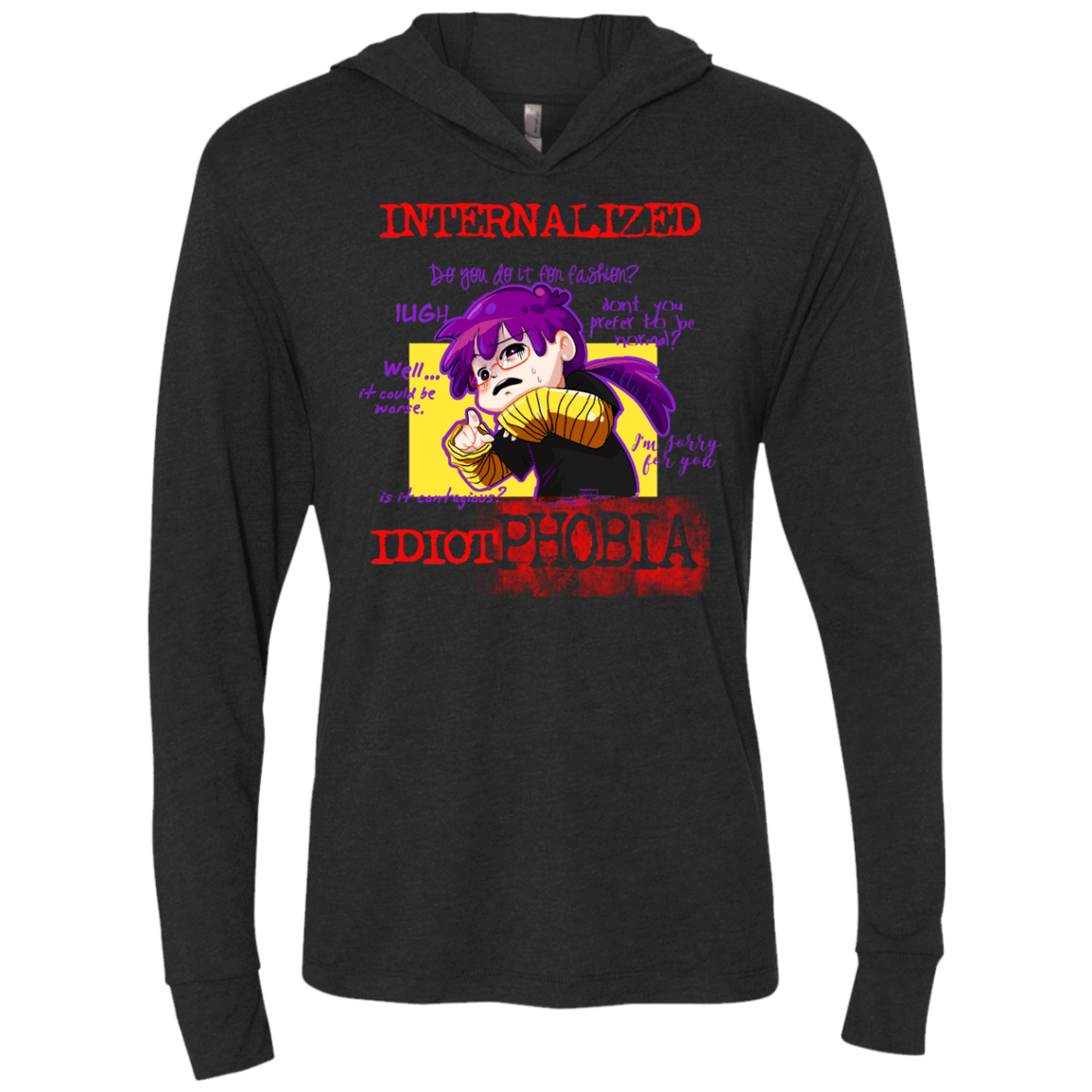 T-Shirts Vintage Black / X-Small Idiot phobia Triblend Long Sleeve Hoodie Tee