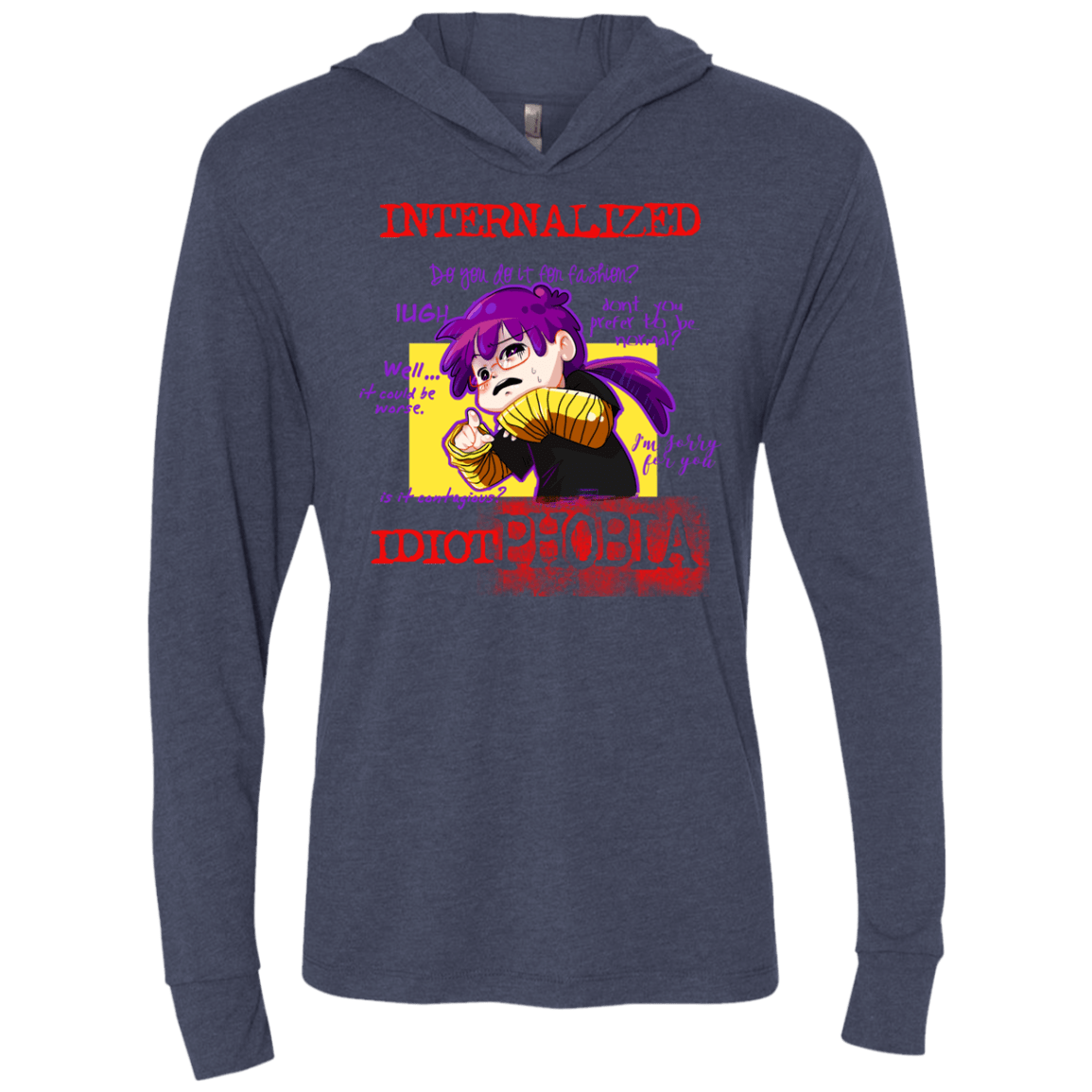 T-Shirts Vintage Navy / X-Small Idiot phobia Triblend Long Sleeve Hoodie Tee