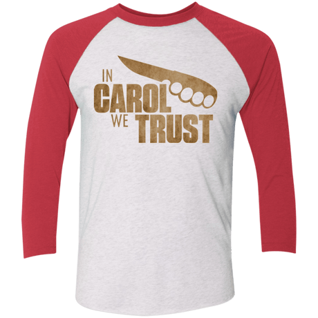 T-Shirts Heather White/Vintage Red / X-Small In Carol We Trust Triblend 3/4 Sleeve